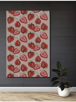 Teona Ahşap Ağaç Üzerine Sulu Boya Görünümlü Çilek Desenli Dekoratif Ahşap Tablo Dikdörtgen Tablo