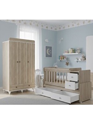 Banana Baby Miniboo Bebek Odası Üç Kapaklı Dolap ve Büyüyen Beşik