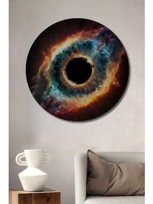 Teona Ahşap Evrenin Gızemlı Gözü Yağlı Boya Görünümlü Ahşap Dekoratif Tablo Yuvarlak Tablo