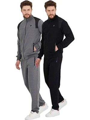 Dawrazz 2'li Erkek Hakim Yaka Eşofman Takımı Pamuklu Uzun Kol Günlük Stil Oversize