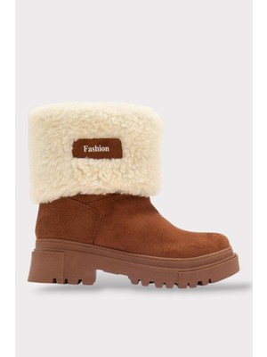 Liger Kalın Taban Süet Kürklü Kadın Bot Taba
