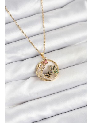 Çelik Zirkon Taşlı Kelebekli Kadın Kolye