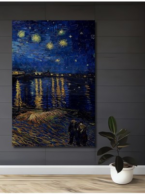 Teona Ahşap Van Gogh Yıldızlı Gece Yağlı Boya Görünümlü Ahşap Dekoratif Tablo Dikdörtgen Tablo
