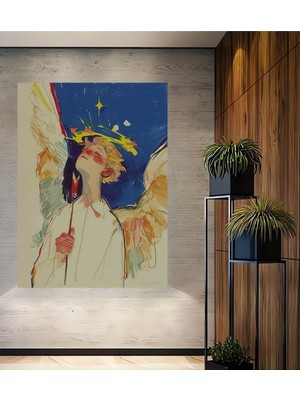 Teona Ahşap Melek Kanatları Görünümlü Sulu Boya Sanat Ahşap Dekoratif Tablo Dikdörtgen Tablo