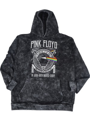 Fuddy Moda Unisex Pink Floyd Baskılı Kapüşonlu Yıkamalı Sweatshirt, Oversize Rock Band Baskılı Vintage Hoodie