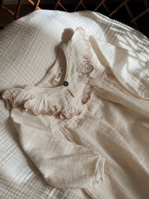 Organik Etnik Nakışlı Müslin Elbise 1-8 Yaş Naturel