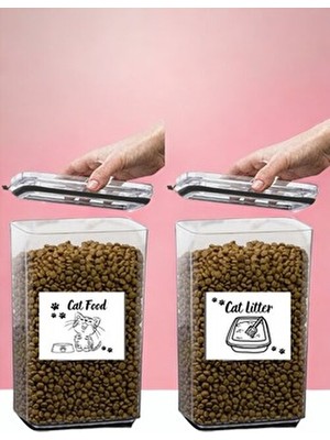 Comprox 2 Adet 2,9lt + 2,9lt Kedi Köpek Kuru Mama Kum Saklama Kabı Kutusu Seti