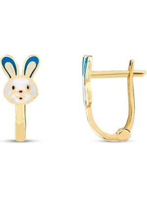 Assos Pırlanta Tavşan Figürlü Altın Çocuk Küpe - 14K