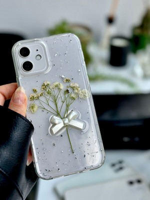 Go Aksesuar Iphone 12 ve 12 Pro Uyumlu 3D Buket Simli Çiçek Oyuncak Tasarımlı Esnek Silikon Kılıf