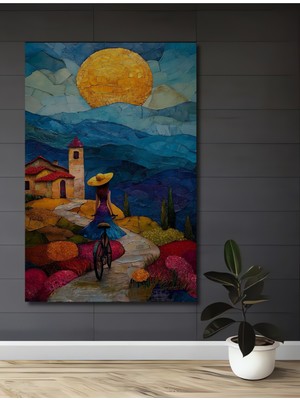 Teona Ahşap Büyülü Günbatımı Gezintisi Yağlı Boya Görünümlü Modern Sanat Ahşap Dekoratif Tablo Dikdörtgen Tablo