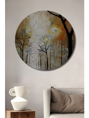 Teona Ahşap Yağlı Boya Görünümlü Ahşap Dekoratif Tablo Işıklar Altında Yürüyüş Yolu Sanat Eseri Yuvarlak Tablo
