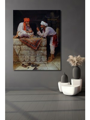 Teona Ahşap Hintli Satranç Oyuncuları Yağlı Boya Görünümlü Ahşap Dekoratif Tablo Dikdörtgen Tablo