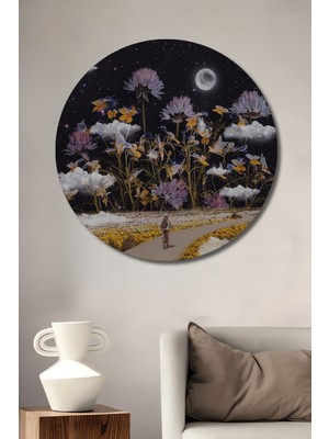 Teona Ahşap Rüya Gibi Çiçek Bahçesi Yağlı Boya Görünümlü Ahşap Dekoratif Tablo Yuvarlak Tablo