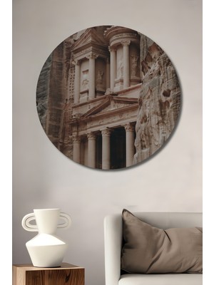 Teona Ahşap Petra Antik Kenti Yağlı Boya Görünümlü Ahşap Dekoratif Tablo Yuvarlak Tablo