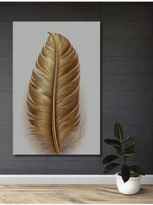 Teona Ahşap Altın Tüyler Yağlı Boya Görünümlü Ahşap Dekoratif Tablo Dikdörtgen Tablo