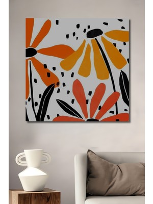Teona Ahşap Turuncu Çiçekler Sulu Boya Görünümlü Modern Sanat Dekoratif Ahşap Tablo Dikdörtgen Tablo