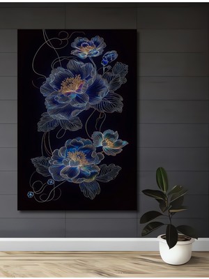 Teona Ahşap Neon Işıltılı Çiçekler Yağlı Boya Görünümlü Ahşap Dekoratif Tablo Dikdörtgen Tablo