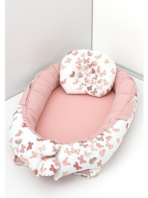 Umaybebek Babynest, Bebek Uyku Yatağı 0-2 Yaş - %100 Pamuk - Pudra Kelebek