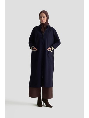 Armine Trend Boydan Fermuarlı Ribanalı Crep Giy Çık Lacivert 25KT556