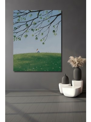 Teona Ahşap Yeşil Tepede Huzur Veren Anlar Sulu Boya Görünümlü Ahşap Dekoratif Tablo Dikdörtgen Tablo