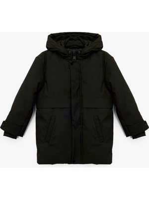 Koton Uzun Kollu Çıtçıt Detaylı Cepli Slim Fit Kapşonlu Mont