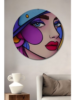 Teona Ahşap Cesur Kadın Portresi Yağlı Boya Görünümlü Dekoratif Ahşap Tablo Yuvarlak Tablo