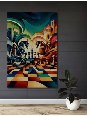 Teona Ahşap Modern Sanat Satranç Tahtası Yağlı Boya Görünümlü Dekoratif Ahşap Tablo Dikdörtgen Tablo