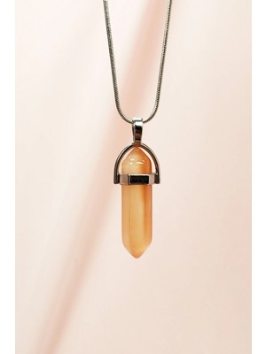 Marsilyan Güneş Taşı Doğal Taşı Zincirli El Yapımı Tasarımlı Kolye Uç: 3,5 cm Zincir: 20 cm Kutulu