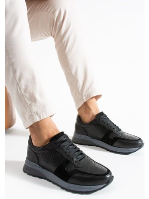 Meegora Erkek Siyah Günlük Hakiki Deri/süet Ayakkabı