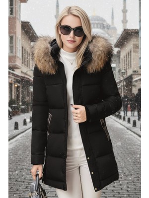 Barbora Kışlık Kürk Yaka Orta Boy Kadın Mont
