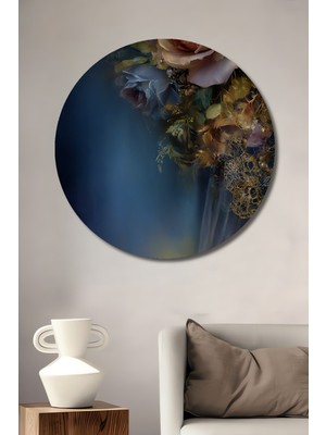 Teona Ahşap Baharın Yağlı Boya Görünümlü Gülleri Ahşap Dekoratif Tablo Yuvarlak Tablo