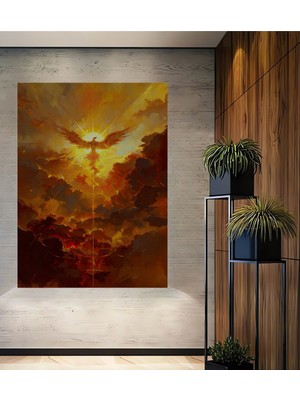 Teona Ahşap Alev Kanatlı Yükselen Anka Kuşu Yağlı Boya Görünümlü Dekoratif Ahşap Tablo Dikdörtgen Tablo