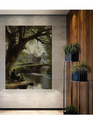 Teona Ahşap Ahşap Dekoratif Tablo Baba ve Oğul Yağlı Boya Görünümlü Klasik Sanat Tablo Dikdörtgen Tablo