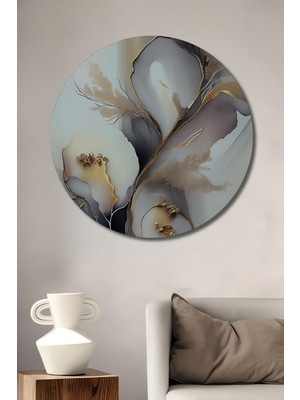 Teona Ahşap Sulu Boya Görünümlü Modern Sanat Çiçekler Ahşap Dekoratif Tablo Yuvarlak Tablo