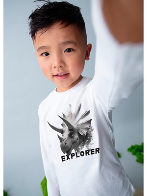 Mayoral Krem Erkek Çocuk Baskılı Uzun Kollu T-Shirt 4090