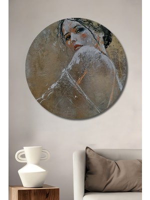 Teona Ahşap Soyut Kadın Portresi Yağlı Boya Görünümlü Dekoratif Ahşap Tablo Yuvarlak Tablo