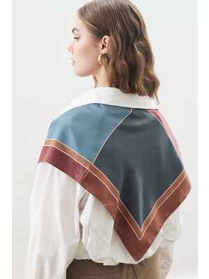 Manuka Desenli Orta Boy Saten Fular Nera-Indigo