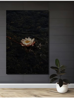 Teona Ahşap Sulu Boya Görünümlü Nilüfer Çiçeği Ahşap Dekoratif Tablo Dikdörtgen Tablo