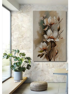 Teona Ahşap Zarif Çiçekler Yağlı Boya Görünümlü Ahşap Dekoratif Tablo Dikdörtgen Tablo