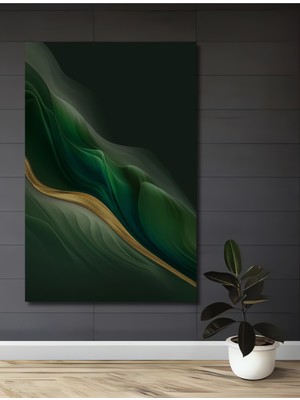 Teona Ahşap Altın Vurgulu Orman Yeşili Soyut Sanat Ahşap Dekoratif Tablo Dikdörtgen Tablo