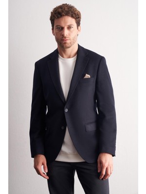 İmza Lacivert Mono Yaka Yünlü 6 Drop Comfort Fit Classic Ceket 1002255150