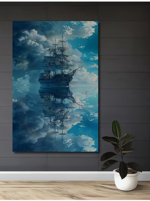 Teona Ahşap Görkemli Yelkenli Gemi Sanat Tablosu Sulu Boya Görünümlü Dekoratif Ahşap Tablo Dikdörtgen Tablo