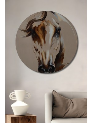Teona Ahşap Atın Asil Bakışı Yağlı Boya Görünümlü Dekoratif Ahşap Tablo Yuvarlak Tablo