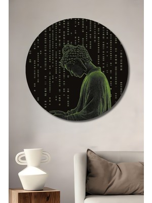 Teona Ahşap Yeşil Dijital Çizim Görünümlü Zen Buda Sanat Ahşap Dekoratif Tablo Yuvarlak Tablo