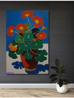 Teona Ahşap Turuncu Kapalı Vazo Çiçekleri Yağlı Boya Görünümlü Dekoratif Ahşap Tablo Dikdörtgen Tablo