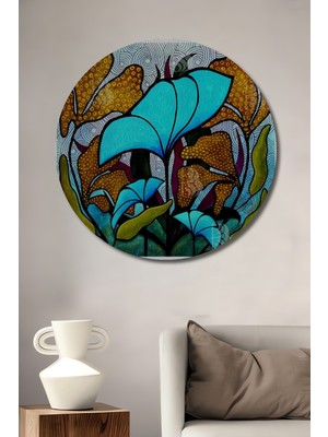 Teona Ahşap Güneşin Çiçekleri Ahşap Dekoratif Tablo Sulu Boya Görünümlü Modern Sanat Yuvarlak Tablo