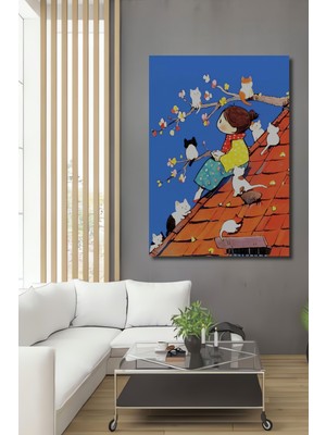 Teona Ahşap Minnoş Kedi ve Çiçekler Arasında Ahşap Dekoratif Tablo Dikdörtgen Tablo