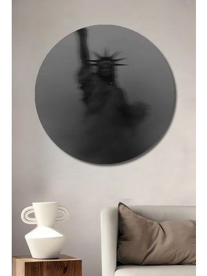 Teona Ahşap Siyah Beyaz Sisler Içinde Özgürlük Anıtı Ahşap Dekoratif Tablo Yuvarlak Tablo