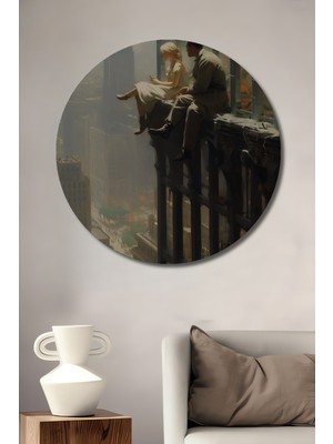 Teona Ahşap New York Manzarası Yağlı Boya Görünümlü Ahşap Dekoratif Tablo Yuvarlak Tablo