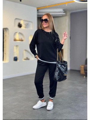 Etiler Collection Kadın Modal Kumaş Payetli Sim ve Ribanalı Detay Ikili Takım